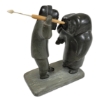 Image 1 : MAN W/ SPEAR THREATENING WOMAN & CHILD BY JOHNNY MEEKO SR. (PRS CDN ARTIST) - STONE 