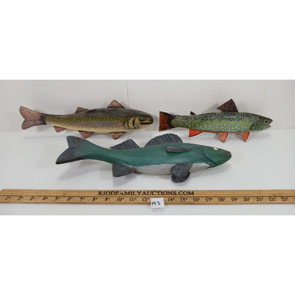 LOT OF 3 - HAND CARVED FISH DECOR