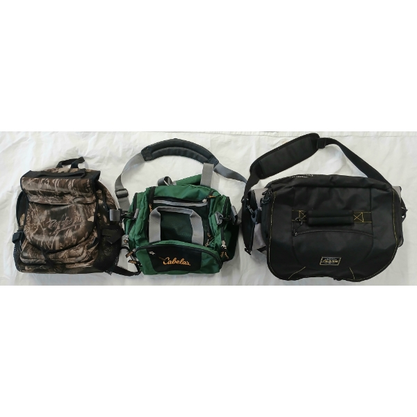 LOT OF 3 - PLANO, CABELA'S TACKLE BAGS & RAVAGE BACKPACK