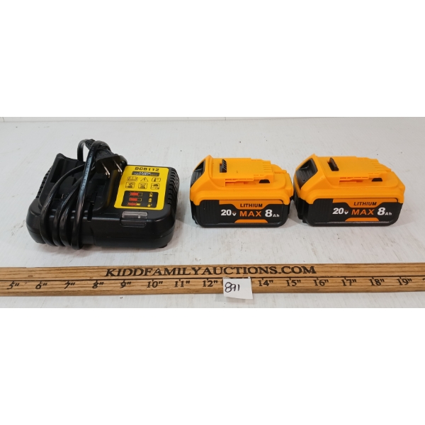 LOT OF 3 - LITHIUM MAX 20V 8AH BATTERIES & LI-ION 12V/20V CHARGER