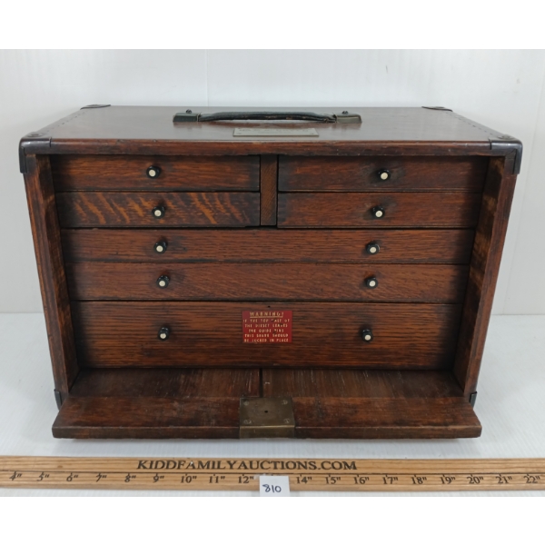 TIGER OAK MOORE & WRIGHT TAP & DIE MACHINIST CHEST W/ ACCESS.