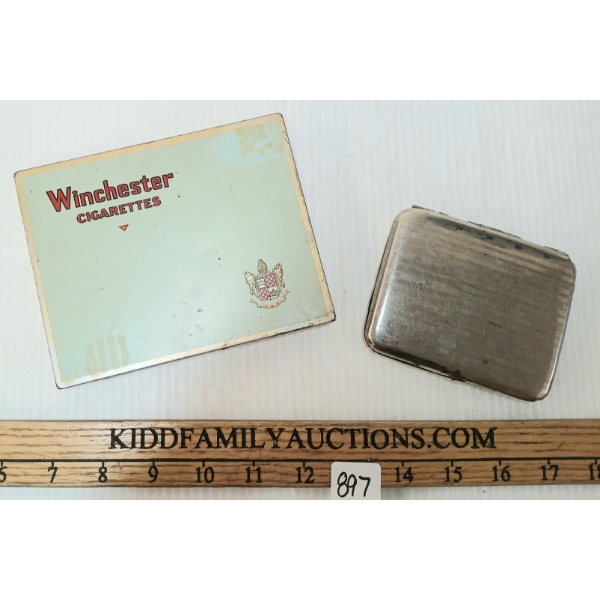 LOT OF 2 - 1930'S CZECHOSLOVAKIAN CIGARETTE CASE W/ PHOTO & WINCHESTER CIGARETTES TIN