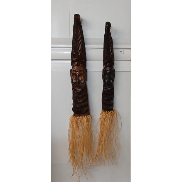 LOT OF 2 - AFRICAN CARVED MASK STYLE WALL DECOR