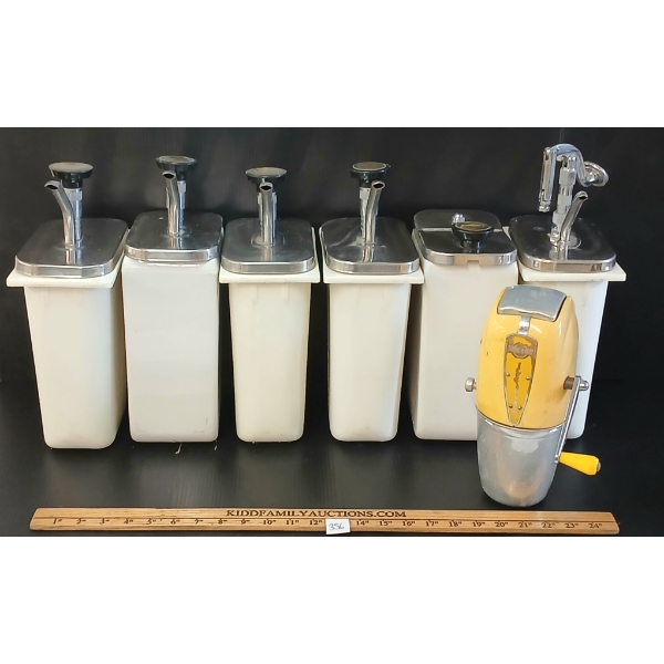 LOT OF 7 - SWING-A-WAY ICE CRUSHER & SYRUP DISPENSERS