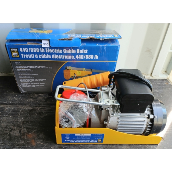 POWERFIST 440/880 LBS ELECTRIC CABLE HOIST - AS NEW