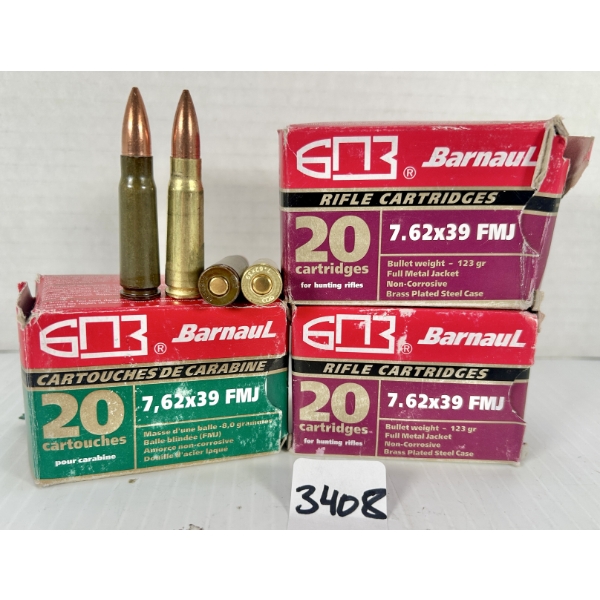 AMMO: 60X BARNAUL 7.62X39 MM - 123 GR FMJ