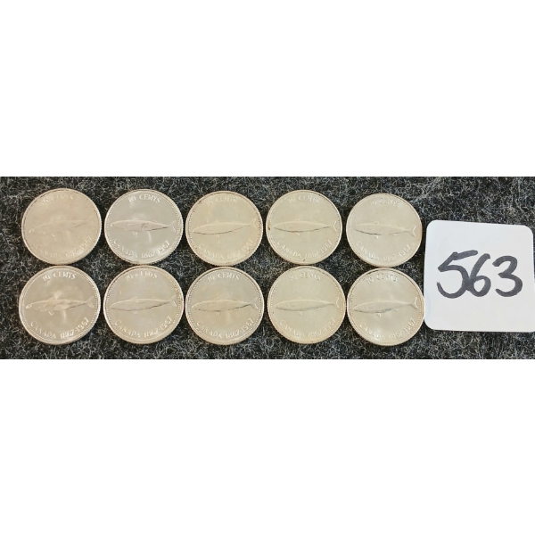 LOT OF 10 - 1967 CDN 10 CENT COINS