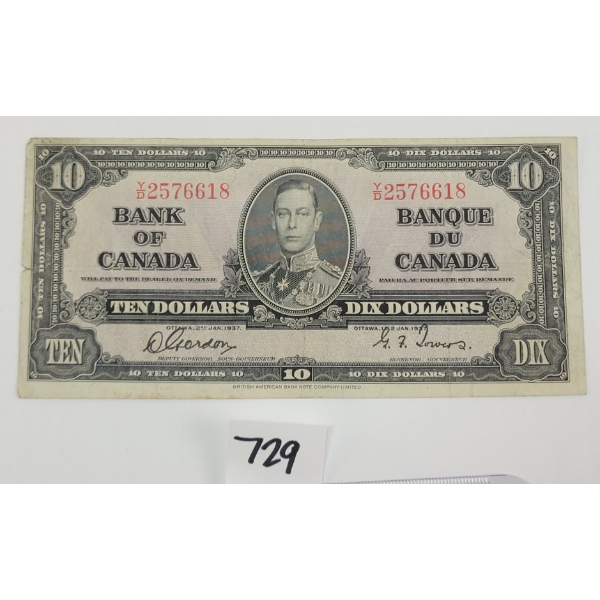 1937 BANK OF CANADA $10 BANKNOTE