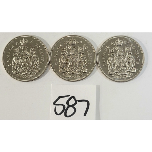 LOT OF 3 - 1969 CDN 50 CENT COINS