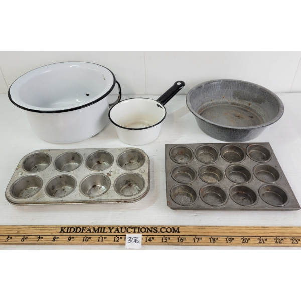 LOT OF 5 - ENAMEL COOKWARE & TIN BAKING TRAYS