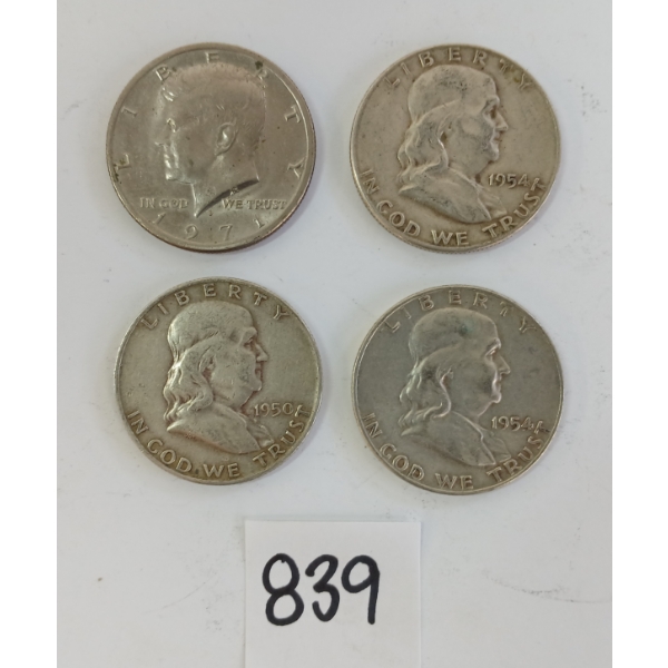 LOT OF 4 - 1950 - '71 US 50 CENT COINS