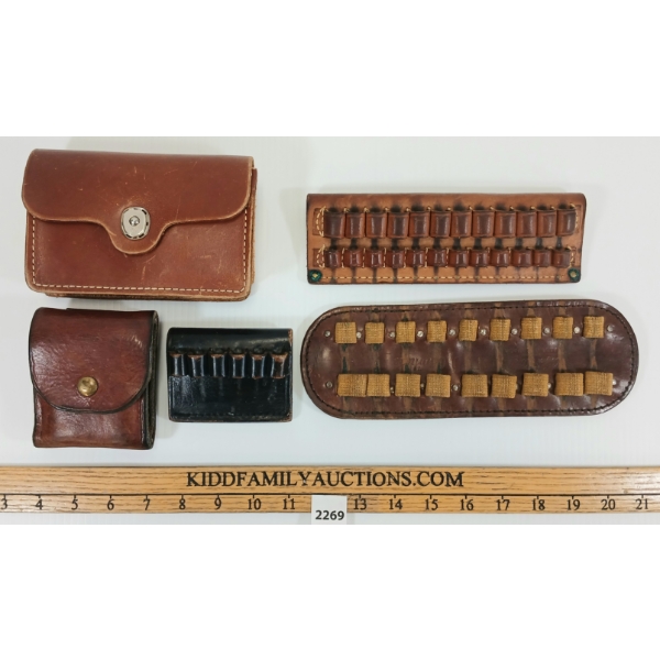 LOT OF 5 - LEATHER CARTRIDGE HOLDER - INCL HUNTER CO., COOPER WEEKS, ECT.