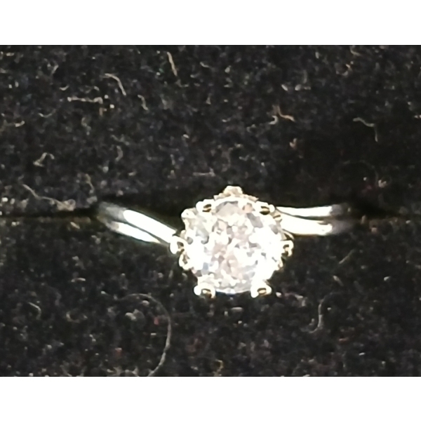 PLATINUM PLATED SIMULATED DIAMOND (CZ) SOLITAIRE RING