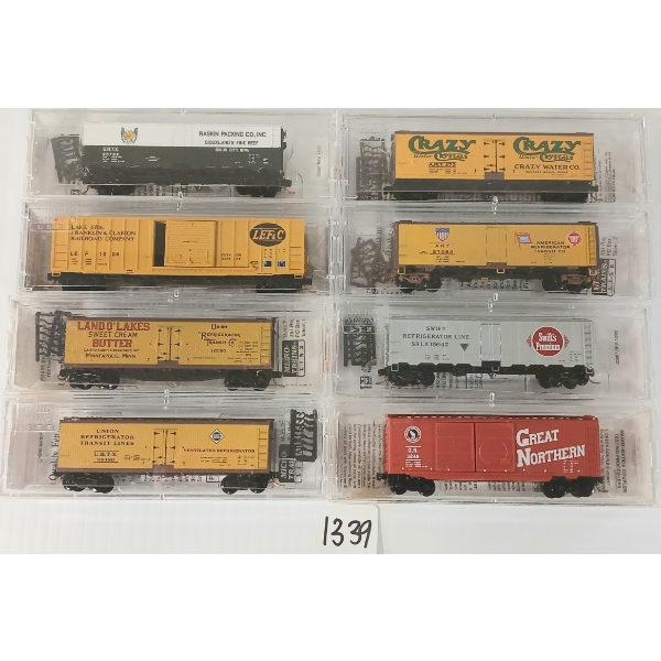 LOT OF 8 - MICRO TRAINS - SWIFT REFRIGERATOR CO., ERIE, CRAZY WATER CO., U.R.T.C., ETC
