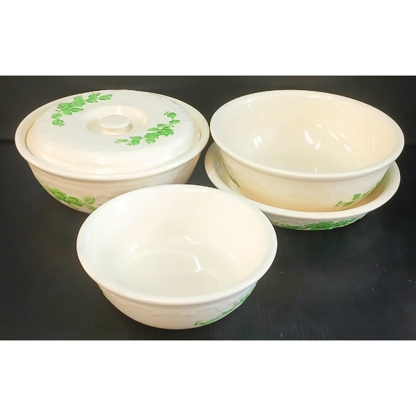 LOT OF 4 - HOMER LAUGHLIN OVEN TO TABLE SERVING WARE - GREEN IVORY FLORAL - 1930s