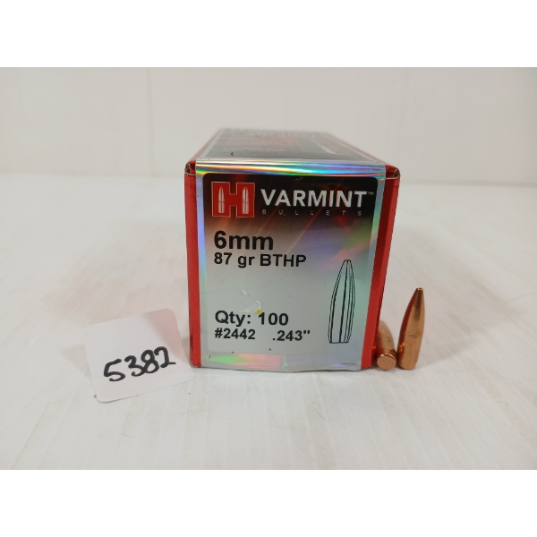 BULLETS: APPROX 50X HORNADY VARMINT 6MM - 87GR - BTHP
