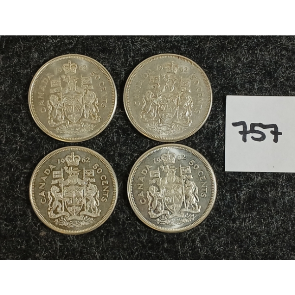 LOT OF 4 - 1962 CDN 50 CENT SILVER COINS