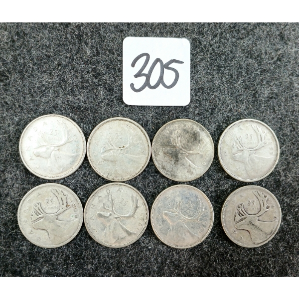 LOT OF 8 - 1939-1965 CDN 25 CENT COINS