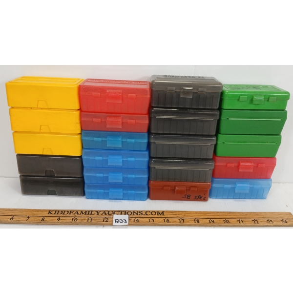 LOT OF 21 - PISTOL AMMO CASES - INCL .38-.357 MAG & .32 ACP