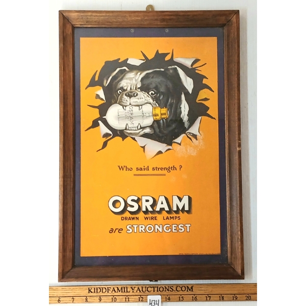 OSRAM DRAWN WIRE LAMPS - FRAMED AD - C. 1910'S-1920'S