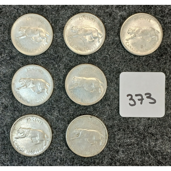 LOT OF 7 - 1967 CDN 25 CENT COINS 