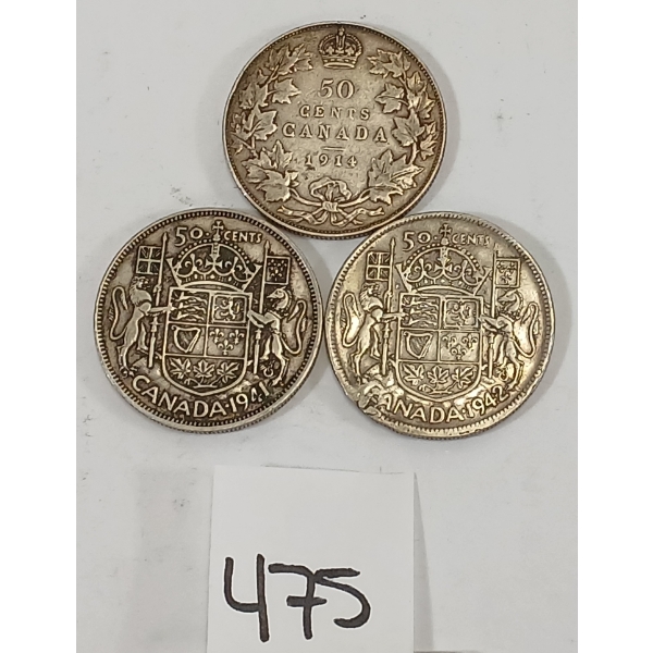 LOT OF 3 - CDN 50 CENT SILVER PCS - INCL 1914, 1941 & 1942