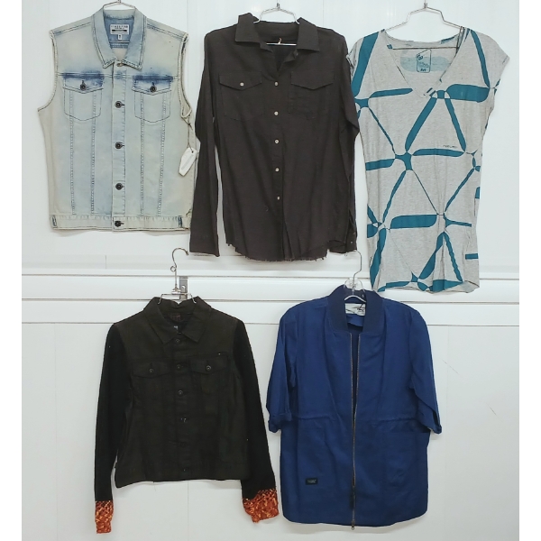LOT OF 5 - WOMEN'S SHIRTS, JACKETS & VEST - MFG CLASSIFIED, INSIGHT & WESC