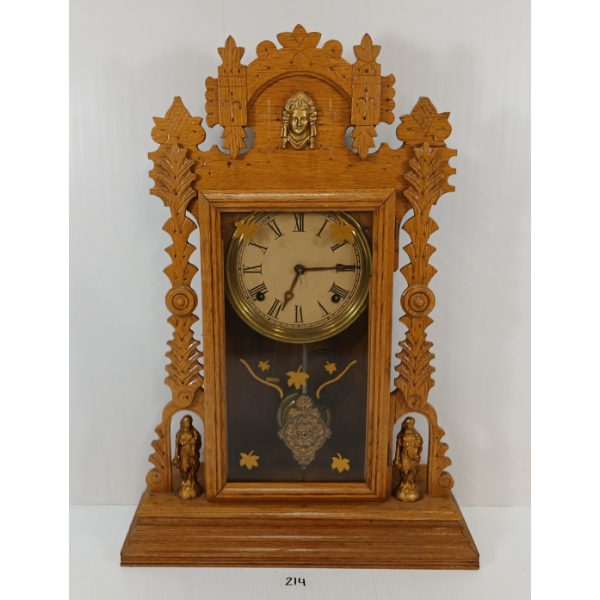 1891 E. INGRAHAM "SHEKEL" PARLOR OAK SHELF CLOCK