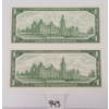 Image 2 : LOT OF 2 - 1967 CDN $1 BANKNOTES - SEQUENTIAL & UNCIRCULATED
