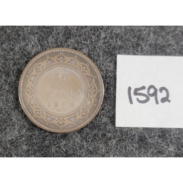 1870 NEWFOUNDLAND 50 CENT SILVER COIN
