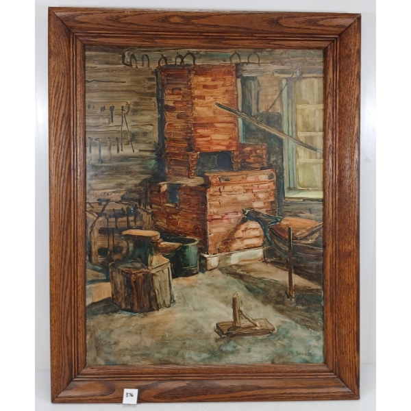  BLACKSMITH SHOP  BY DALE SIVELL - OAK FRAMED OIL ON BOARD