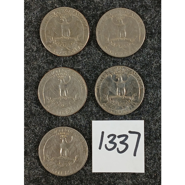LOT OF 5 - 1942 U.S. 25 CENT SILVER COINS