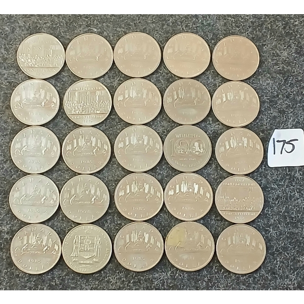 LOT OF 25 - 1974-1986 CDN DOLLAR COINS