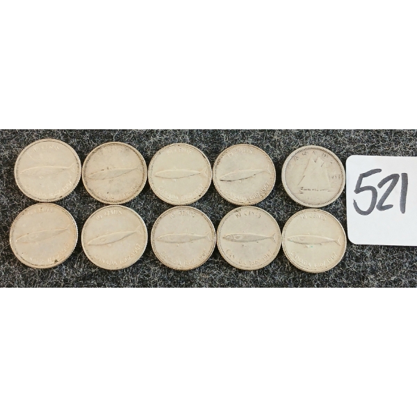 LOT OF 10 - 1939-1967 CDN 10 CENT COINS