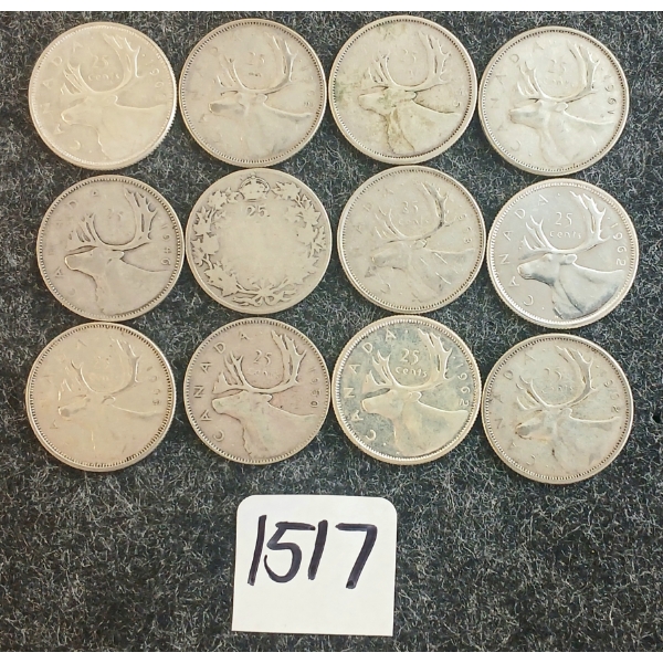 LOT OF 12 - 1946-1965 CDN 25 CENT COINS