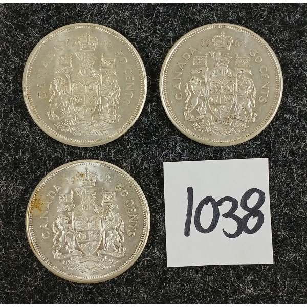 LOT OF 3 - 1962 CDN 50 CENT SILVER COINS