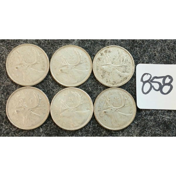 LOT OF 6 - 1968 CDN 25 CENT COINS