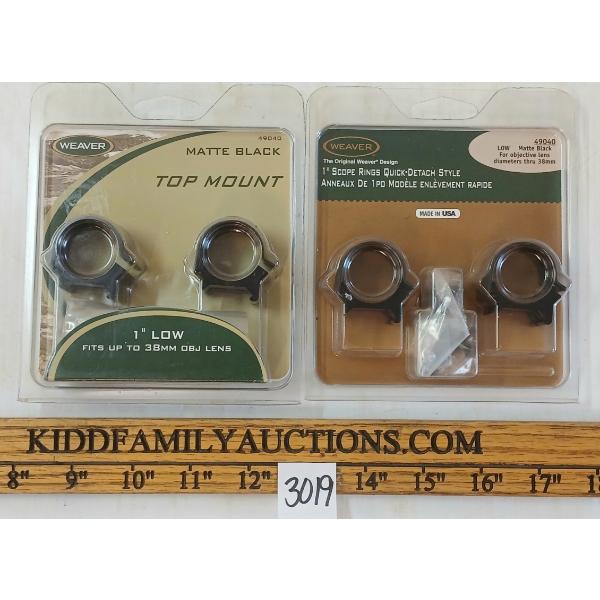LOT OF 2 - WEAVER SCOPE RINGS - 1IN LOW QUICK DETACH