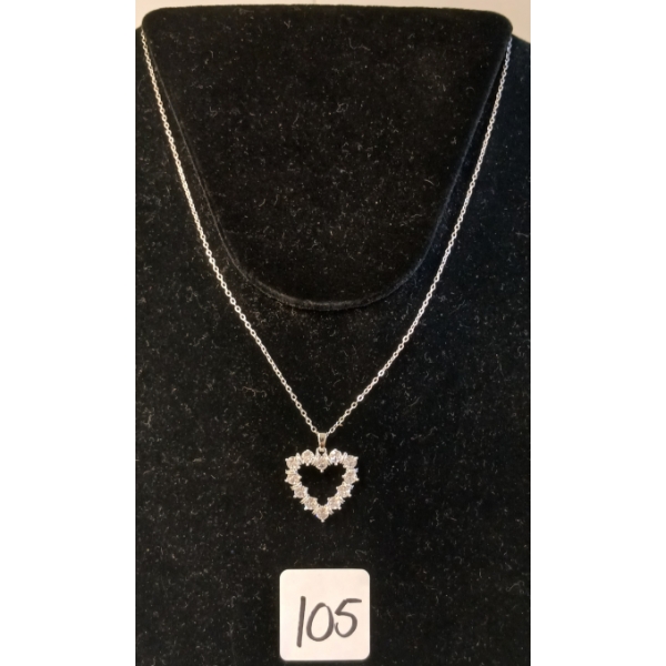 PLATINUM PLATED SIMULATED DIAMOND (CZ) HEART NECKLACE