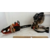 Image 2 : LOT OF 3 - JOBMATE COMPOUND MITER SAW, HOMELITE ELECTRIC CHAINSAW & EXTENSION CORD ON CADDY