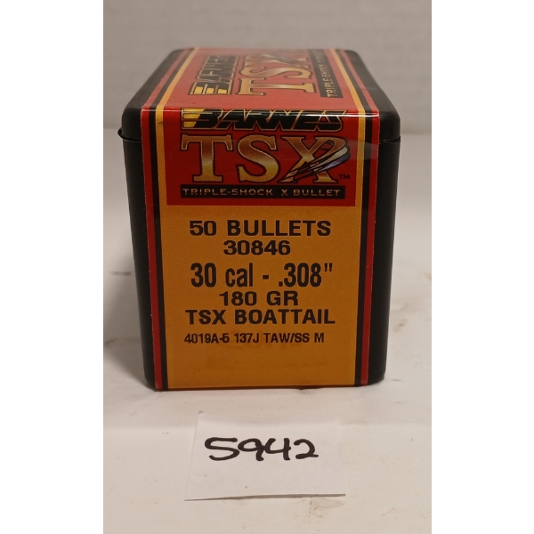 BULLETS: 50X BARNES TSX .30 - 180GR - TSX BT - FACTORY SEALED