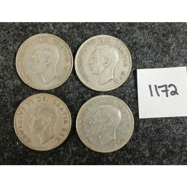 LOT OF 4 - 1952 CDN 50 CENT SILVER COINS