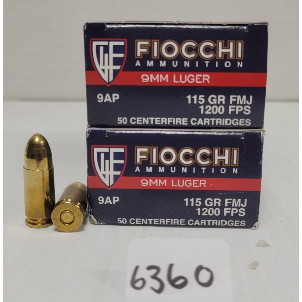 AMMO: 100X FIOCCHI 9 MM LUGER 115 GR. 