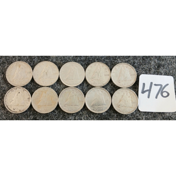 LOT OF 10 - 1950 CDN 10 CENT COINS