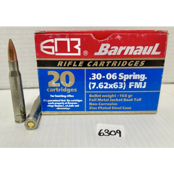 AMMO: 20X BARNAUL .30-06 SPRG - 168 GR FMJ