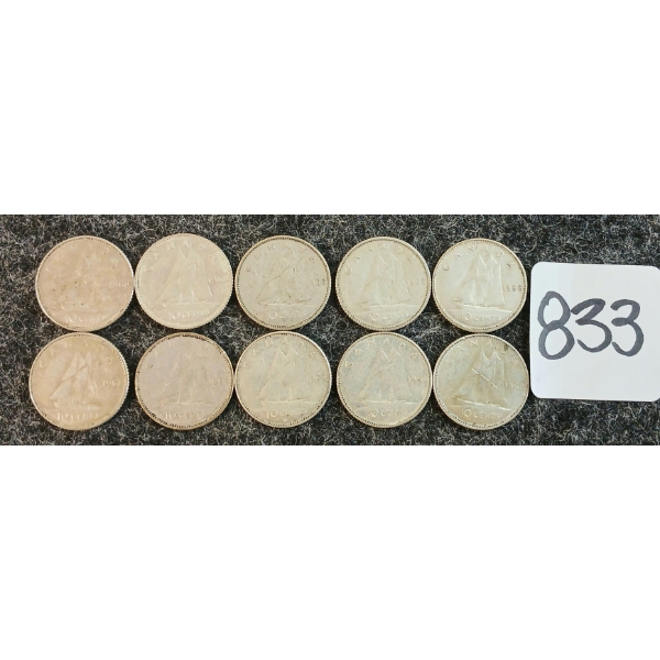 LOT OF 10 - 1968 CDN 10 CENT COINS