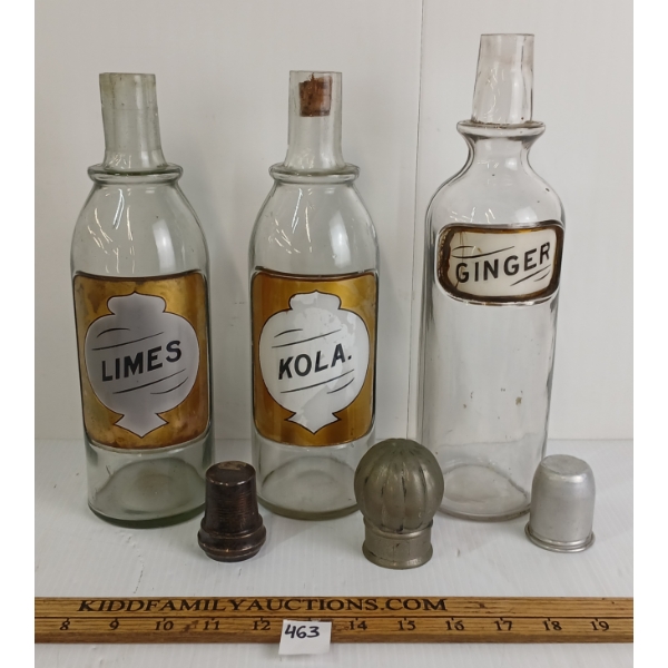 LOT OF 3 - BACK BAR SYRUP BOTTLES - INCL KOLA, GINGER & LIMES