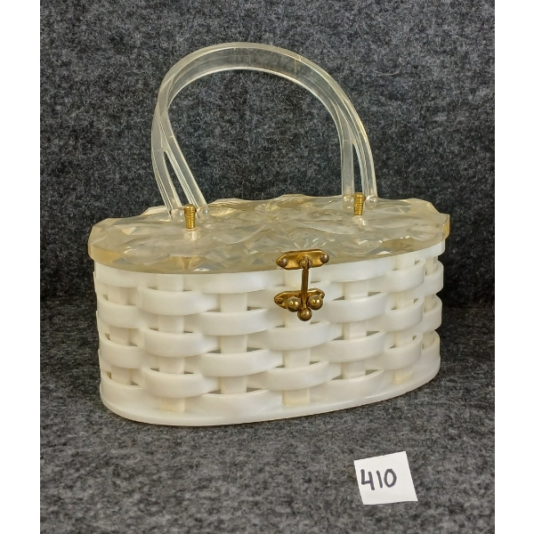 LUCITE BASKET WEAVE CLUTCH PURSE
