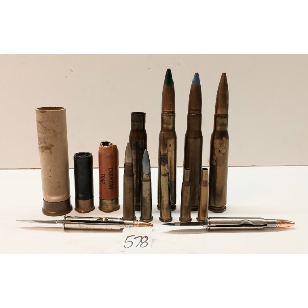 JOB LOT - FAUX .30-06 CAL RND FOLDING KNIVES & COLLECTIBLE SHELLS