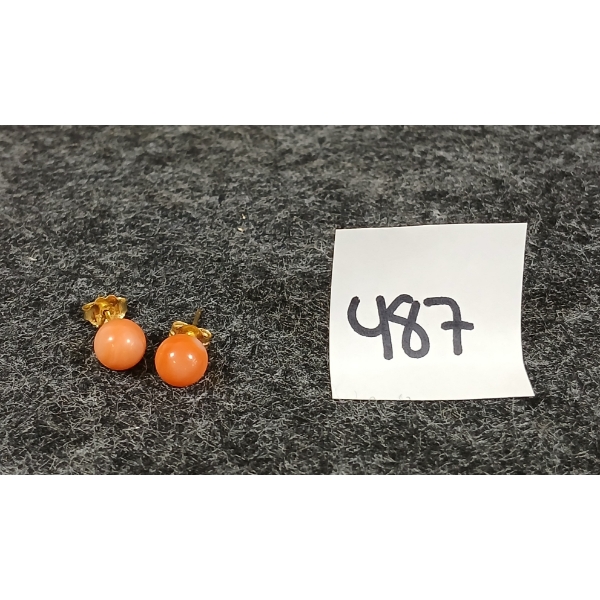 PAIR OF CORAL STUD EARRINGS W/ 14K GOLD BACKS